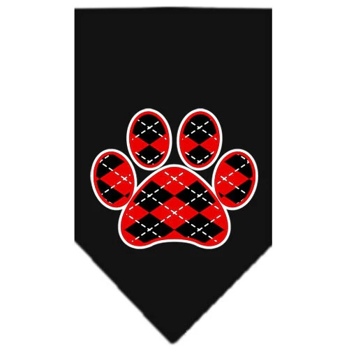 Pet and Dog Bandana Screen Printed, "Red Argyle Paw" - Image 2