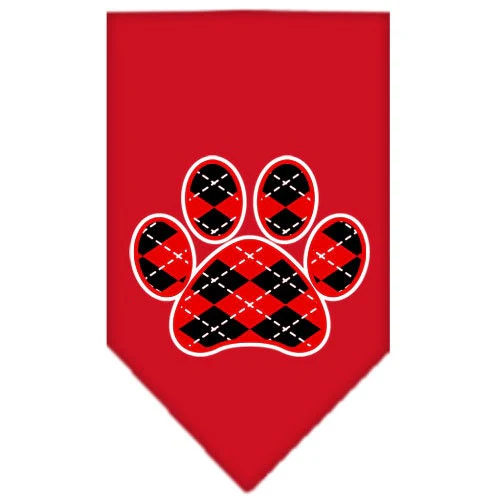 Pet and Dog Bandana Screen Printed, "Red Argyle Paw" - Image 5