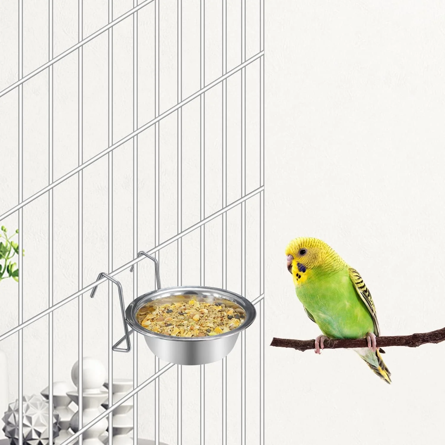Pet Bowl Stainless Steel Hanging Food Water Bowls Bird Cage Feeder for Birds, Parrots, Small Sized Dogs and Cats (S) - Image 2