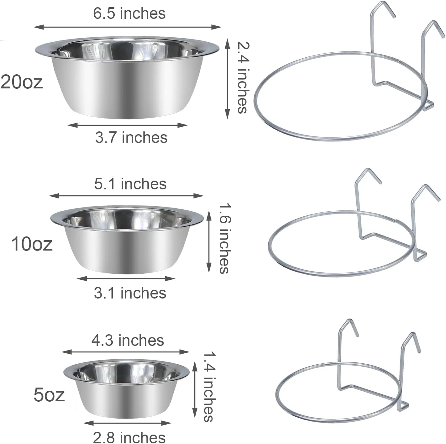 Pet Bowl Stainless Steel Hanging Food Water Bowls Bird Cage Feeder for Birds, Parrots, Small Sized Dogs and Cats (S) - Image 5