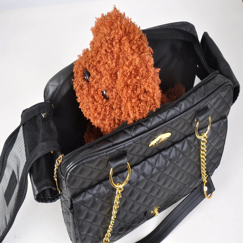 Pet Carrier – Quilted PU Leather with Gold Chain - Image 3
