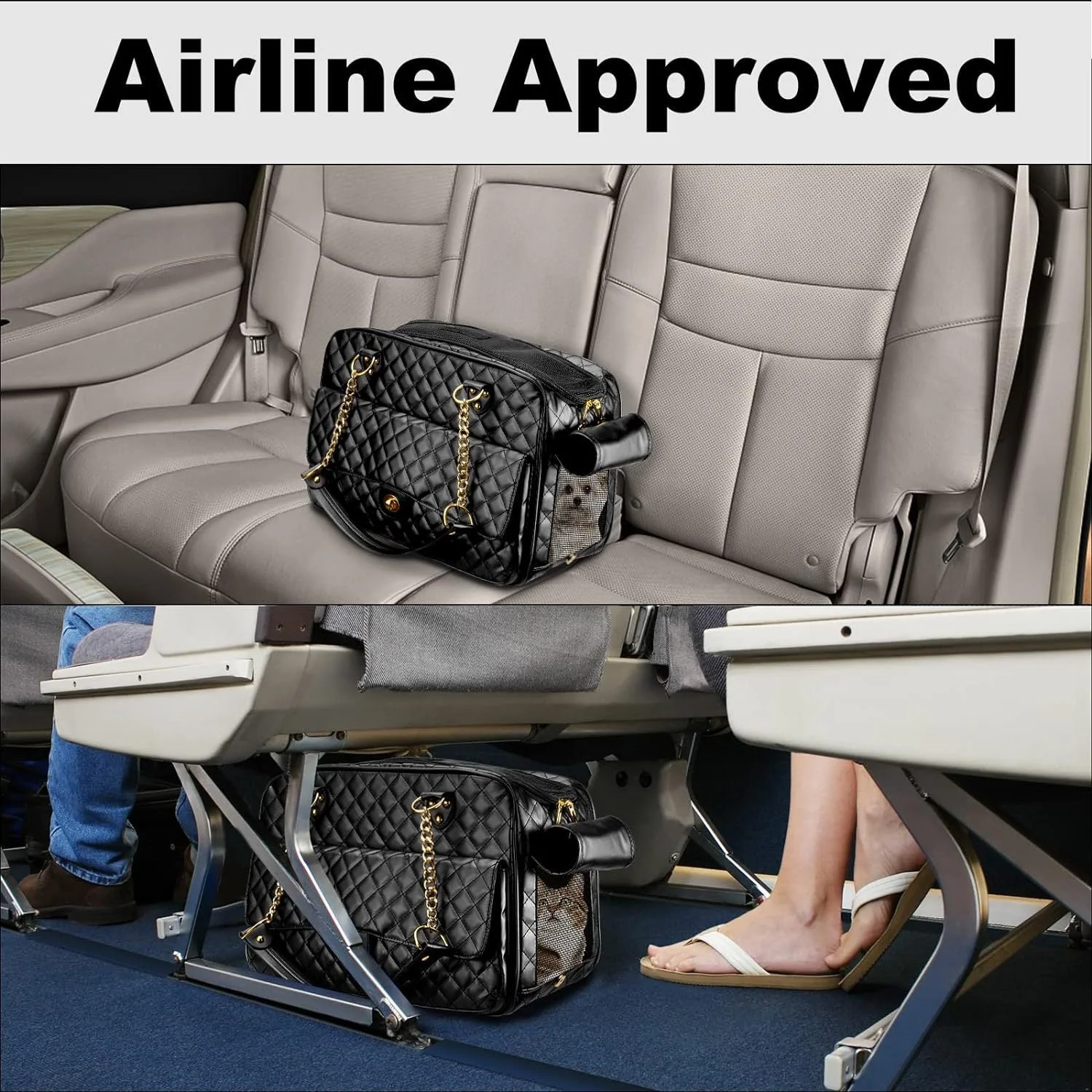 Pet Carrier – Quilted PU Leather with Gold Chain - Image 7