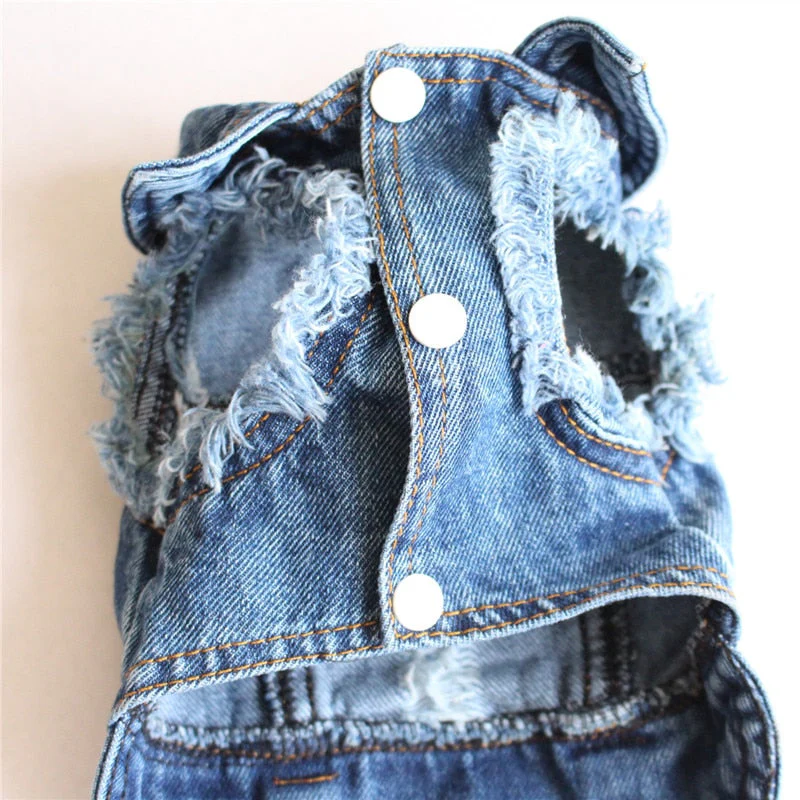 Pet Dog Cat Blue Denim Jeans Jacket Coat Vest - Image 13