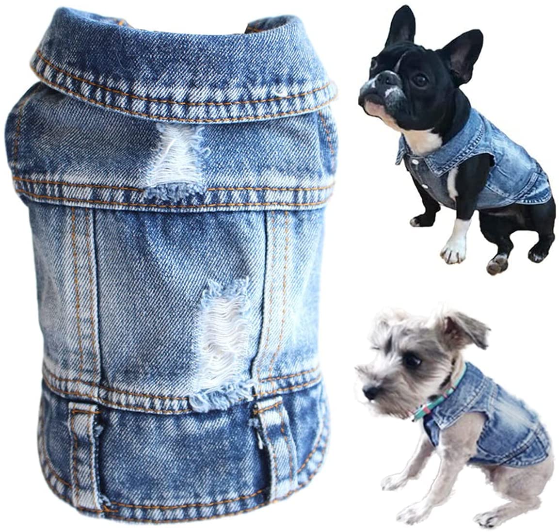 Pet Dog Cat Blue Denim Jeans Jacket Coat Vest - Image 3