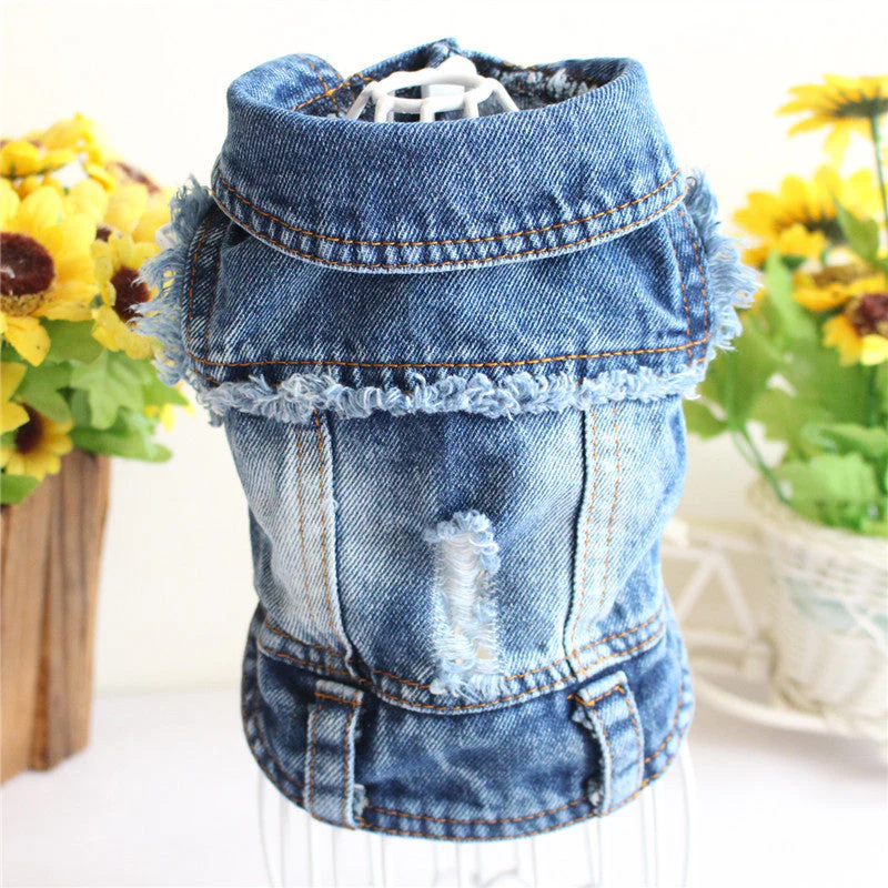 Pet Dog Cat Blue Denim Jeans Jacket Coat Vest - Image 6