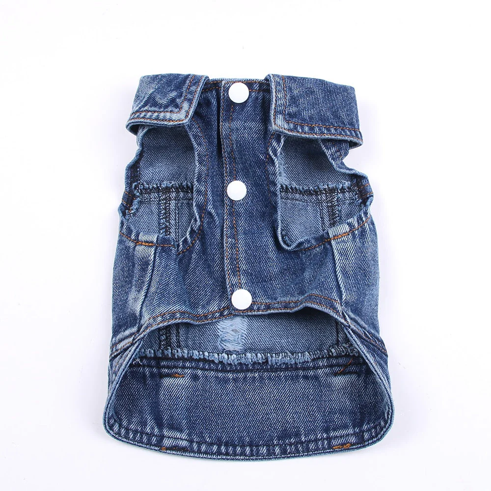 Pet Dog Cat Blue Denim Jeans Jacket Coat Vest - Image 8