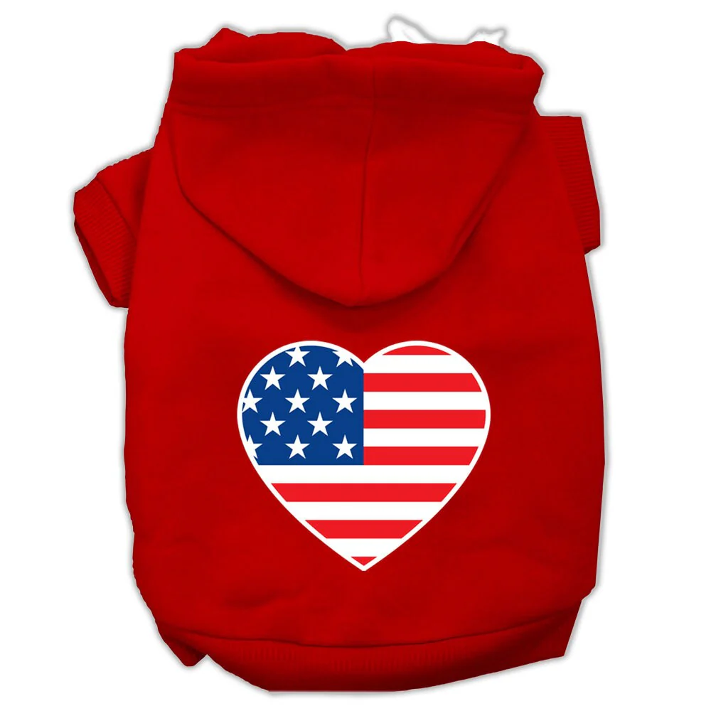 Pet Dog & Cat Hoodie Screen Printed, "American Flag Heart" - Image 3