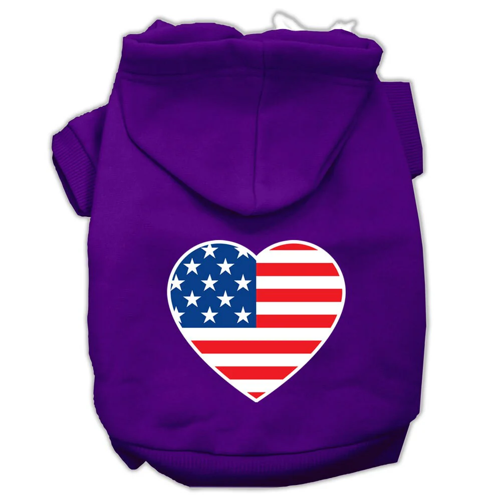 Pet Dog & Cat Hoodie Screen Printed, "American Flag Heart" - Image 6