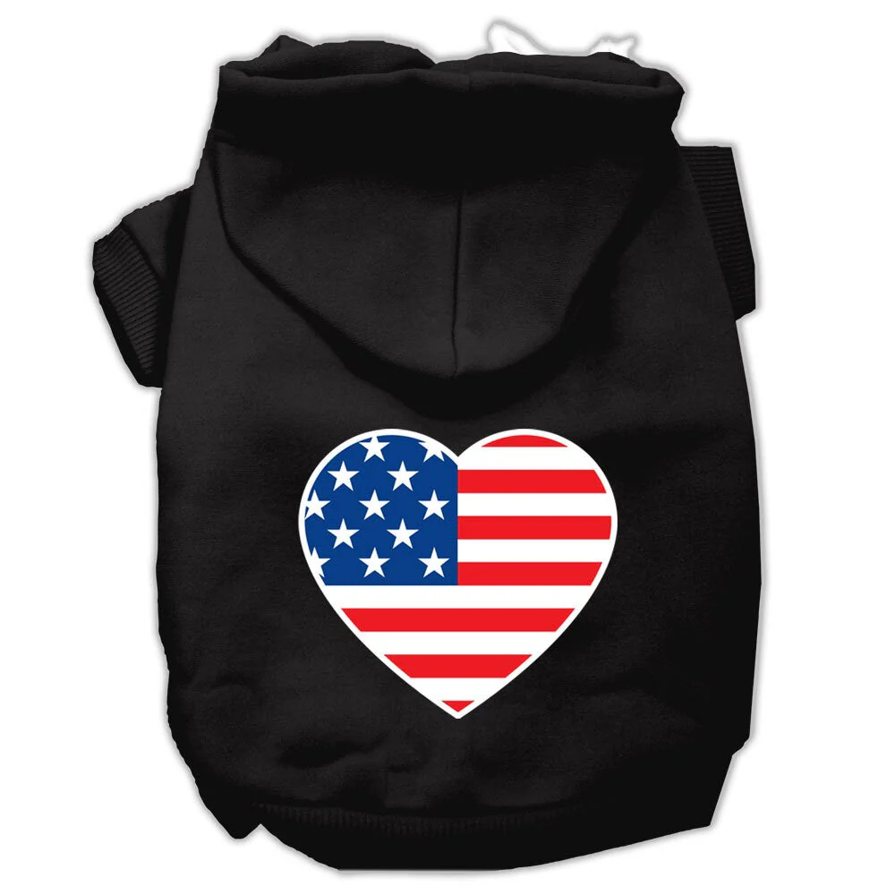 Pet Dog & Cat Hoodie Screen Printed, "American Flag Heart" - Image 8