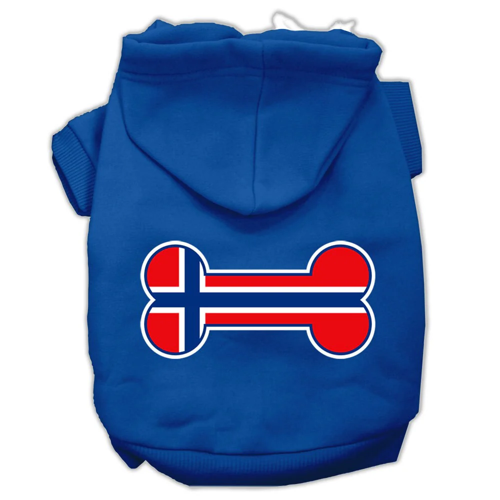 Pet, Dog & Cat Hoodie Screen Printed, "Bone Shaped Norway Flag" - Image 3