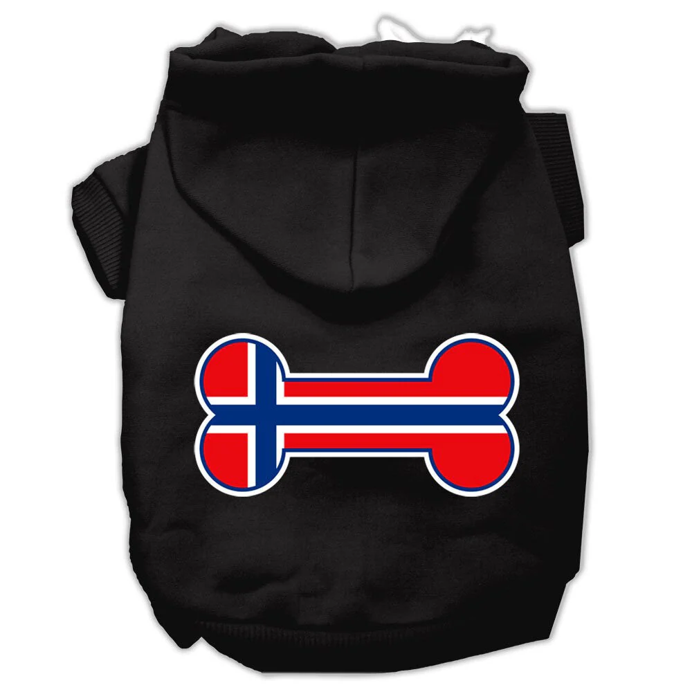 Pet, Dog & Cat Hoodie Screen Printed, "Bone Shaped Norway Flag" - Image 5