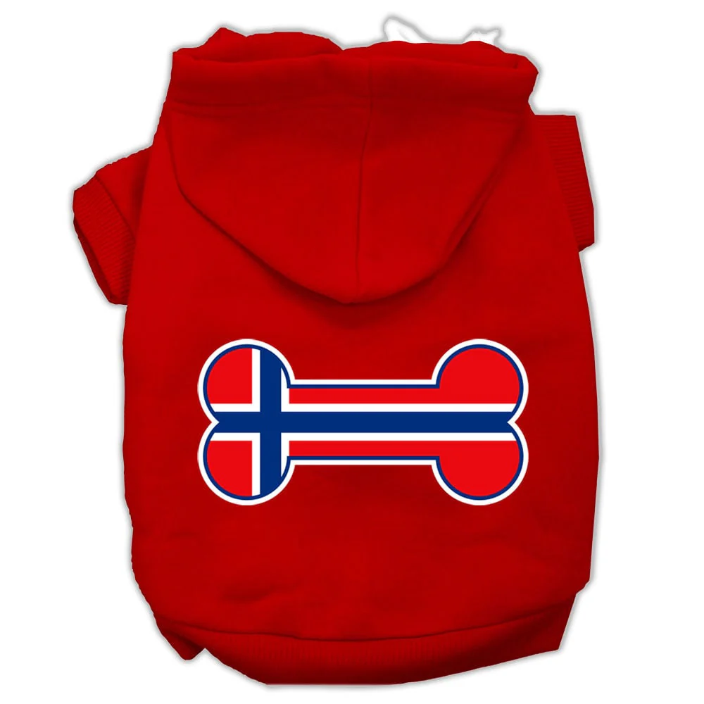 Pet, Dog & Cat Hoodie Screen Printed, "Bone Shaped Norway Flag" - Image 7