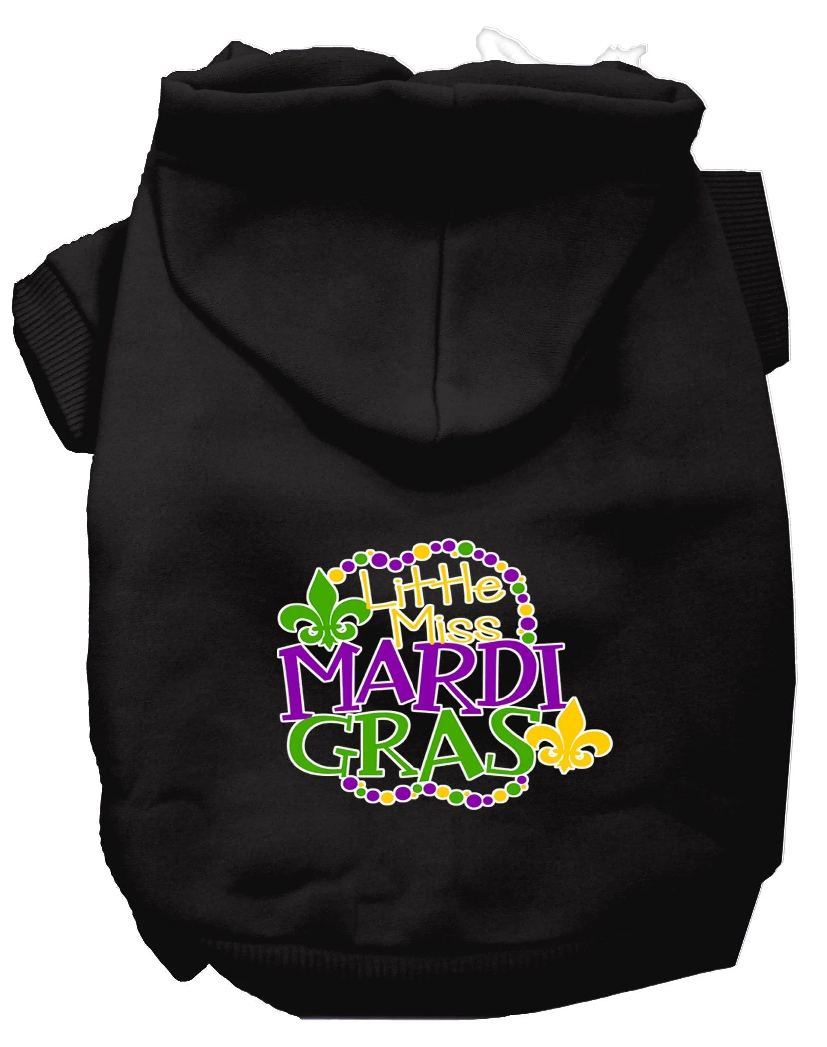 Pet Dog & Cat Hoodie Screen Printed, "Little Miss Mardi Gras" - Image 3