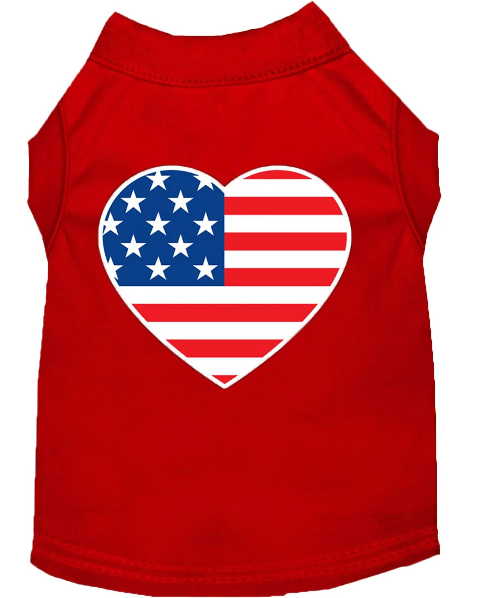 Pet Dog & Cat Shirt Screen Printed, "American Flag Heart" - Image 9