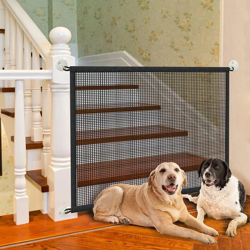 Pet Dog Safety Barrier Fence – Folding Mesh Gate with 4 Hooks for Stairs & Doorways - Image 2