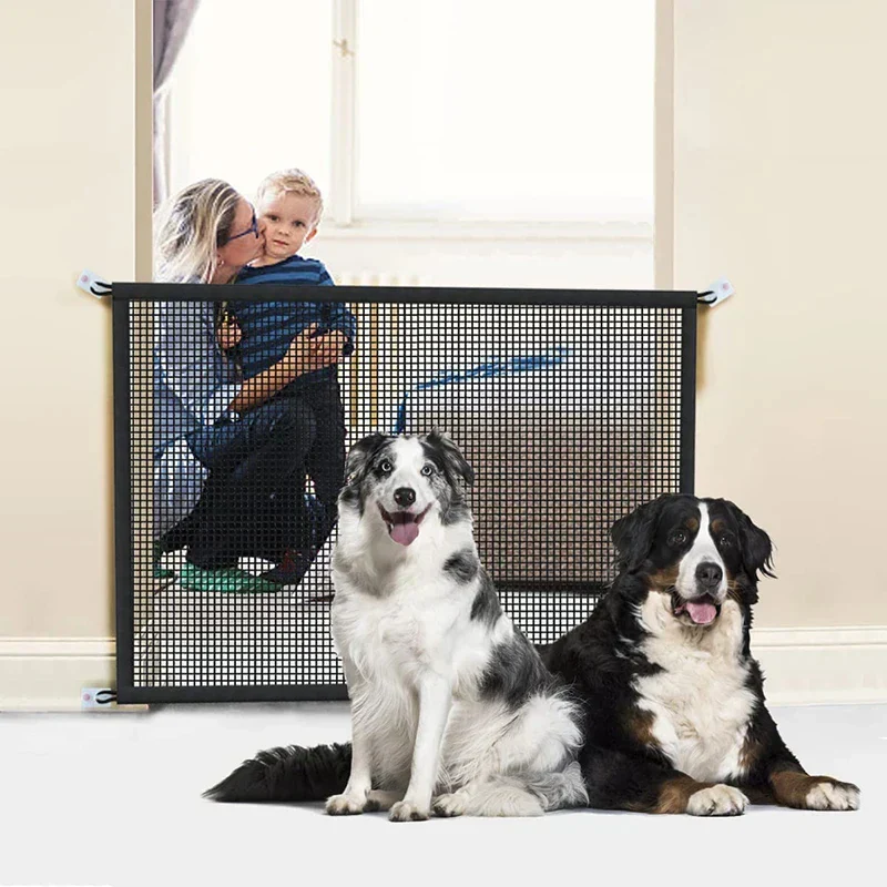 Pet Dog Safety Barrier Fence – Folding Mesh Gate with 4 Hooks for Stairs & Doorways - Image 3