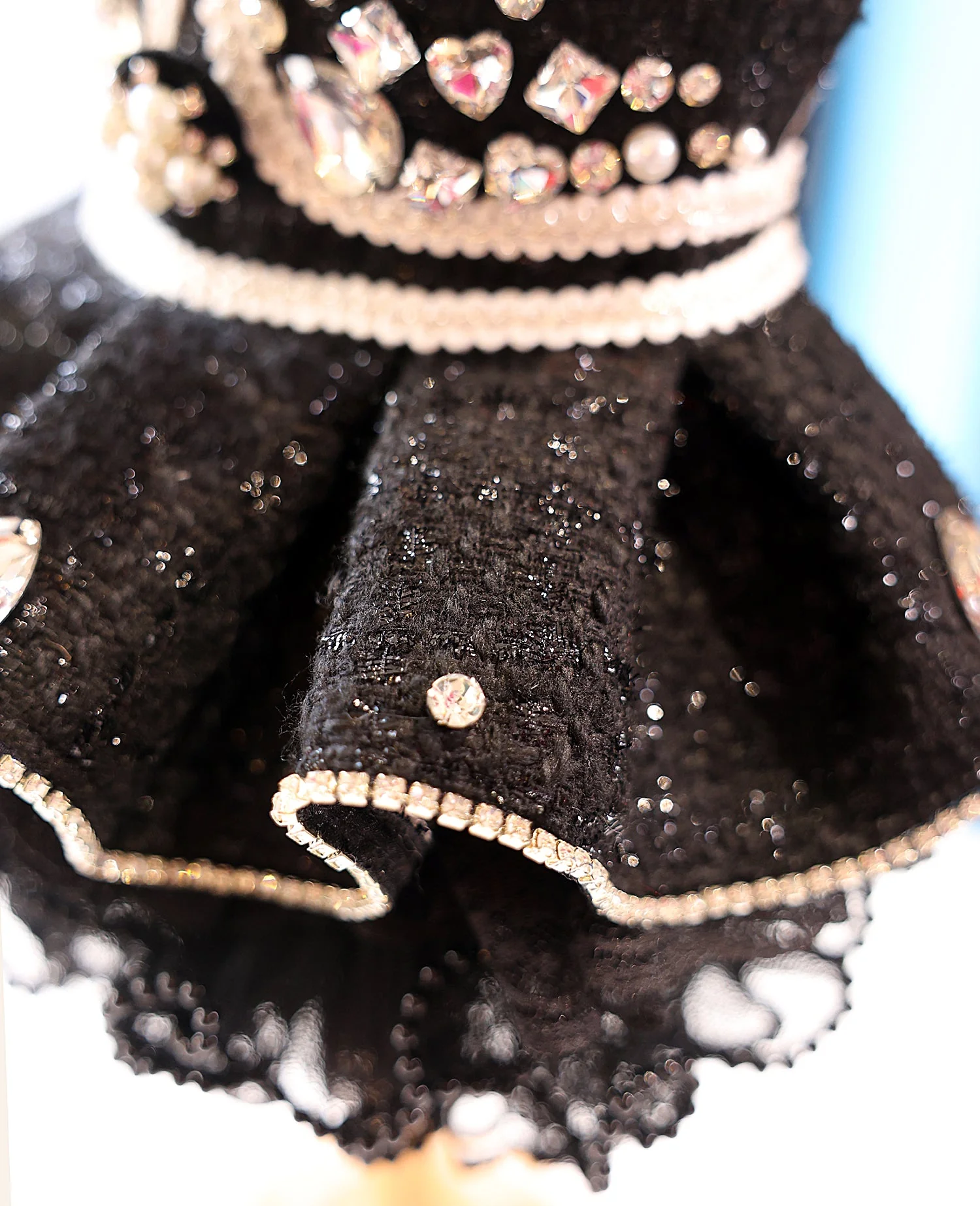 Pet Dress Black Tweed with Pearl Trim & Rhinestone Flower - Tutu Skirt - Image 7