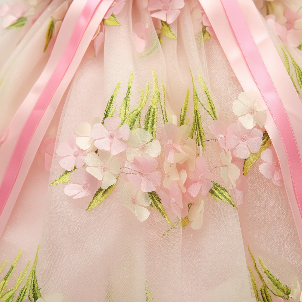 Pet Dress Pink Floral Tulle Gown with Bow - Image 8