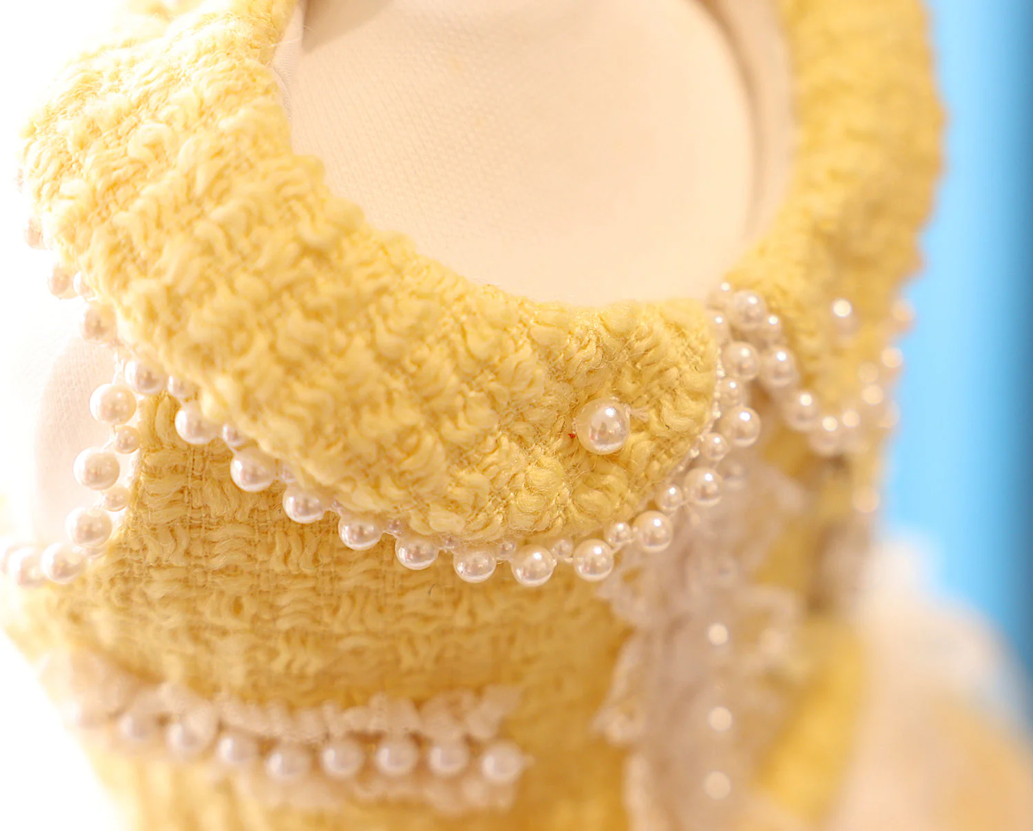 Pet Dress Yellow Tweed Pearls Collar with Lace Tutu - Boutique Party Outfit - Image 3