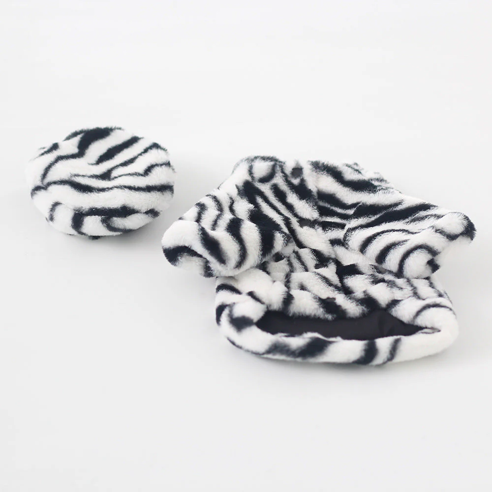 Pet Faux Fur Coat Plush Outfit with Hat Zebra Print - Image 4