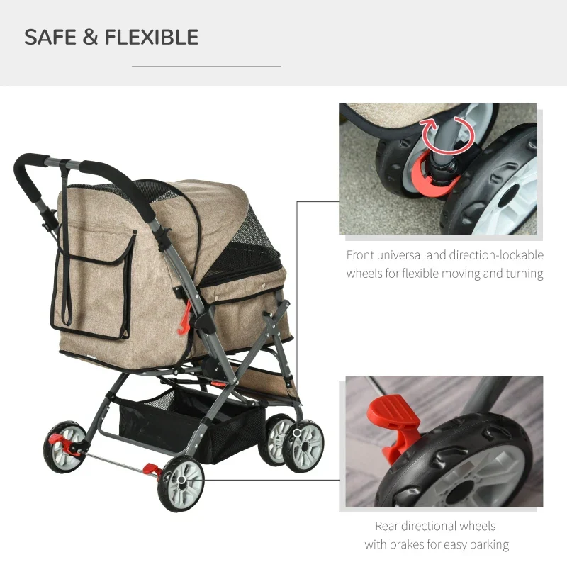 Pet Foldable Travel Carriage Stroller with Reversible Handle - Image 17