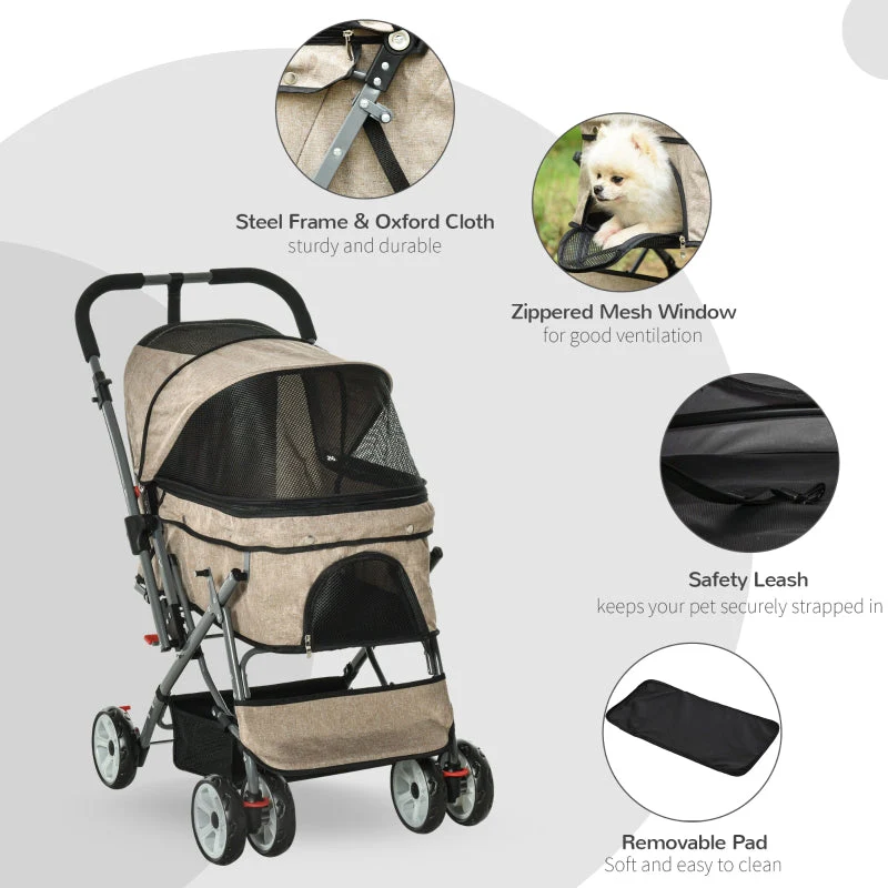 Pet Foldable Travel Carriage Stroller with Reversible Handle - Image 18