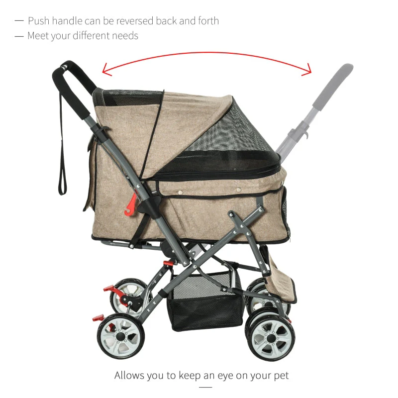 Pet Foldable Travel Carriage Stroller with Reversible Handle - Image 20