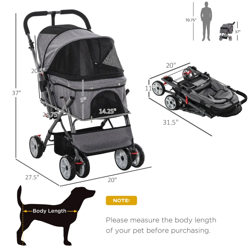 Pet Foldable Travel Carriage Stroller with Reversible Handle - Image 3