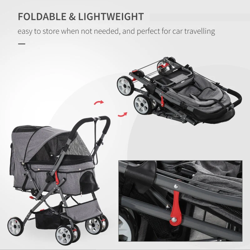Pet Foldable Travel Carriage Stroller with Reversible Handle - Image 4