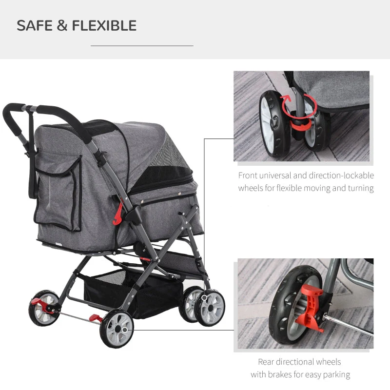 Pet Foldable Travel Carriage Stroller with Reversible Handle - Image 5