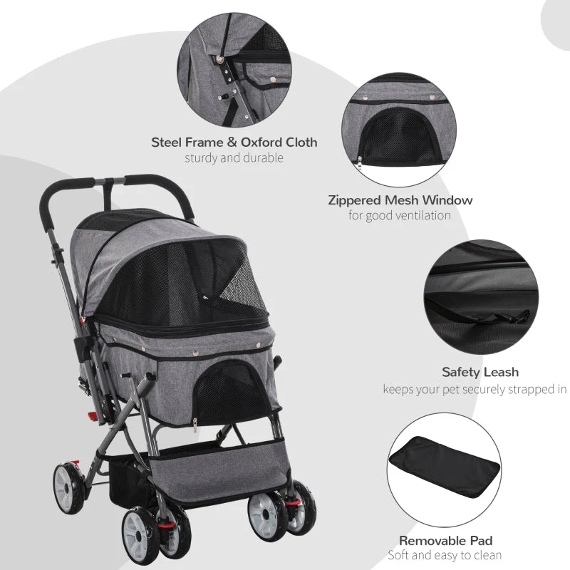 Pet Foldable Travel Carriage Stroller with Reversible Handle - Image 6