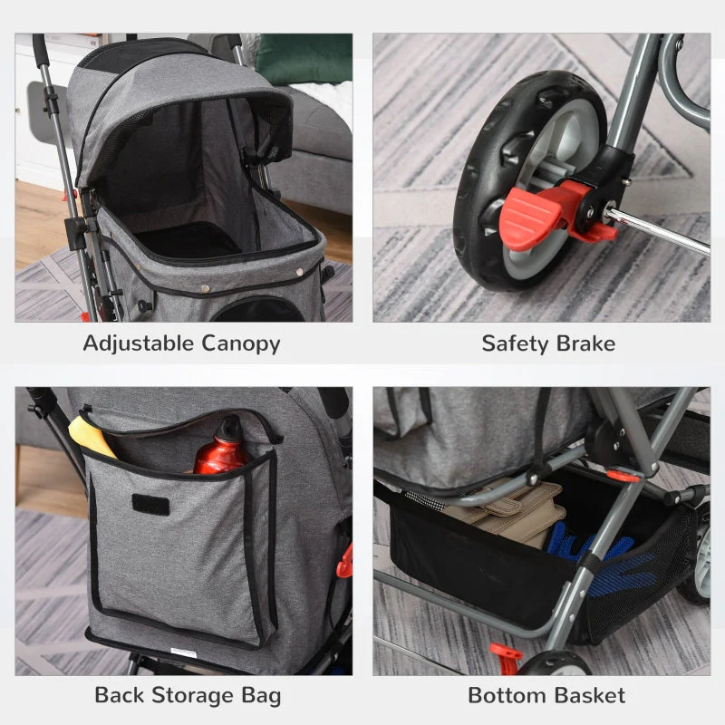 Pet Foldable Travel Carriage Stroller with Reversible Handle - Image 7