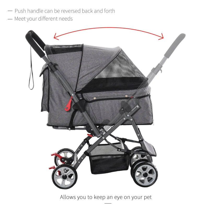 Pet Foldable Travel Carriage Stroller with Reversible Handle - Image 8