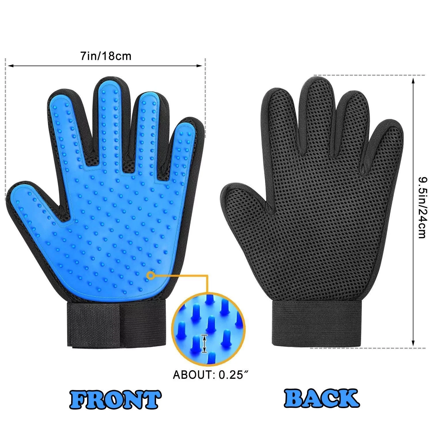 Pet Grooming Gloves Brush Dog Cat Hair Remover Mitt Massage Deshedding 1 Pair Blue - Image 3