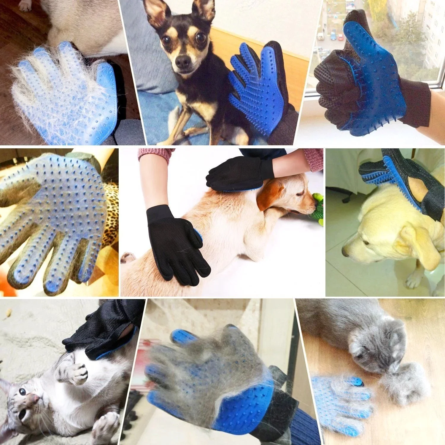 Pet Grooming Gloves Brush Dog Cat Hair Remover Mitt Massage Deshedding 1 Pair Blue - Image 7