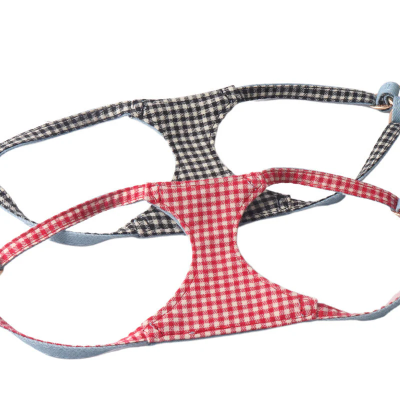Pet Harness & Leash Set – Denim Plaid Design with Buttons - Image 5