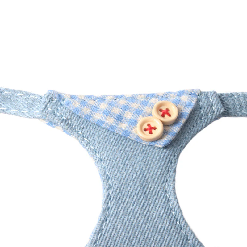 Pet Harness & Leash Set – Denim Plaid Design with Buttons - Image 6