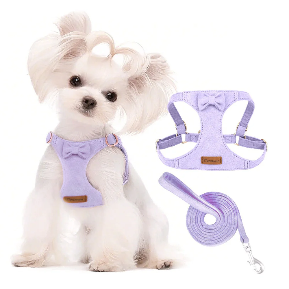 Pet Harness & Leash Set – Soft Suede Bow Design, 4 Colors - Image 2