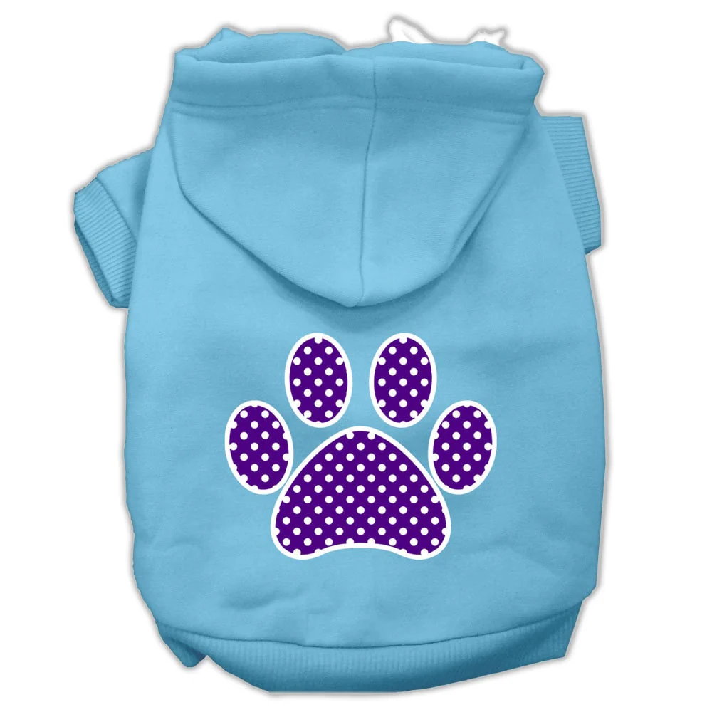 Pet Hoodie Screen Printed, "Purple Swiss Dots Paw" - Image 10