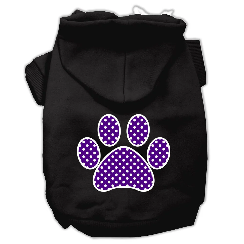 Pet Hoodie Screen Printed, "Purple Swiss Dots Paw" - Image 3