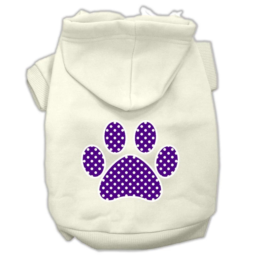 Pet Hoodie Screen Printed, "Purple Swiss Dots Paw" - Image 4