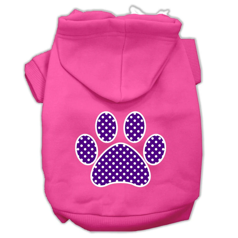 Pet Hoodie Screen Printed, "Purple Swiss Dots Paw" - Image 6