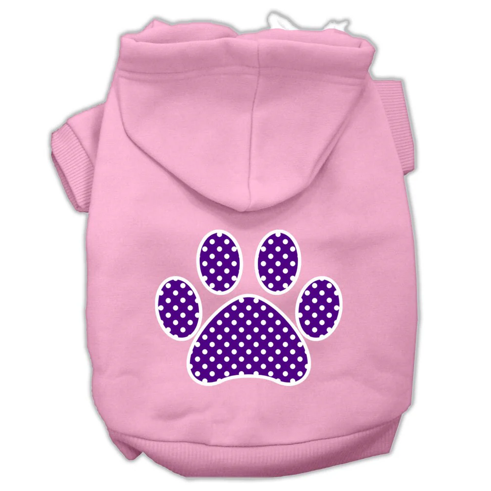 Pet Hoodie Screen Printed, "Purple Swiss Dots Paw" - Image 7