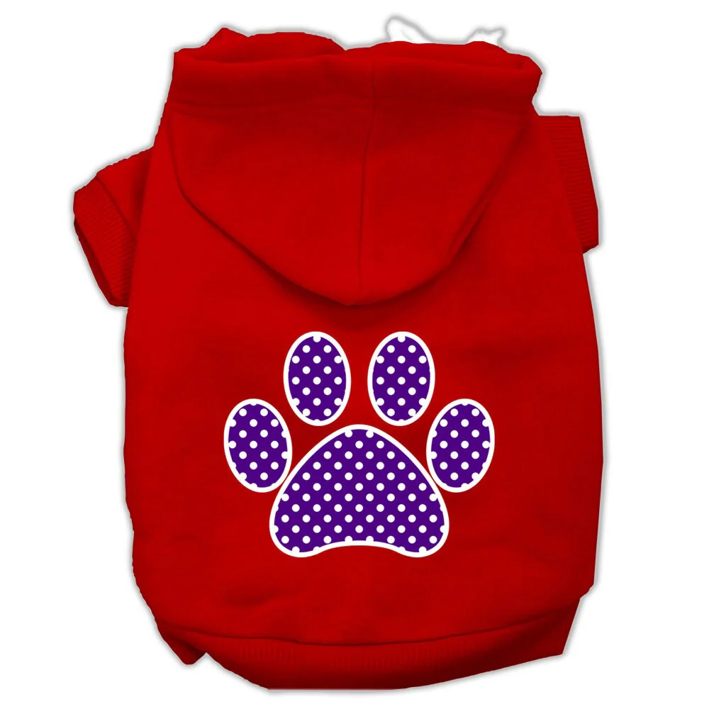 Pet Hoodie Screen Printed, "Purple Swiss Dots Paw" - Image 9