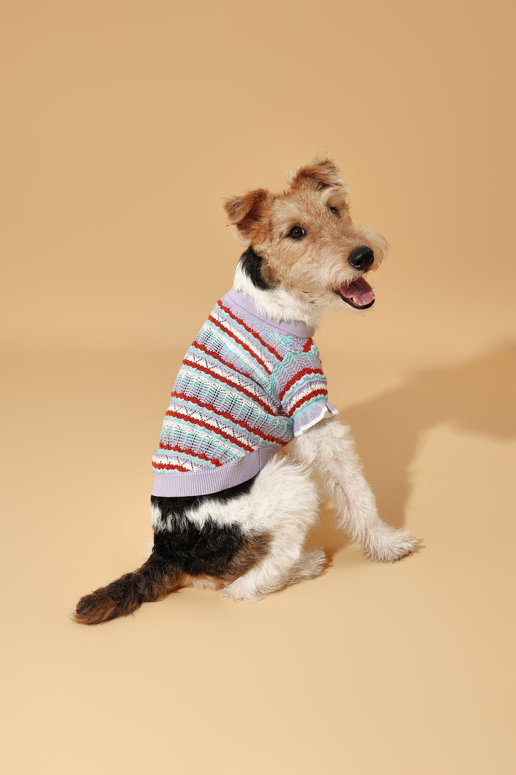 Pet & Me Spring Summer Lavender Ruffle Crochet Short Sleeve Polo Shirt - Image 2