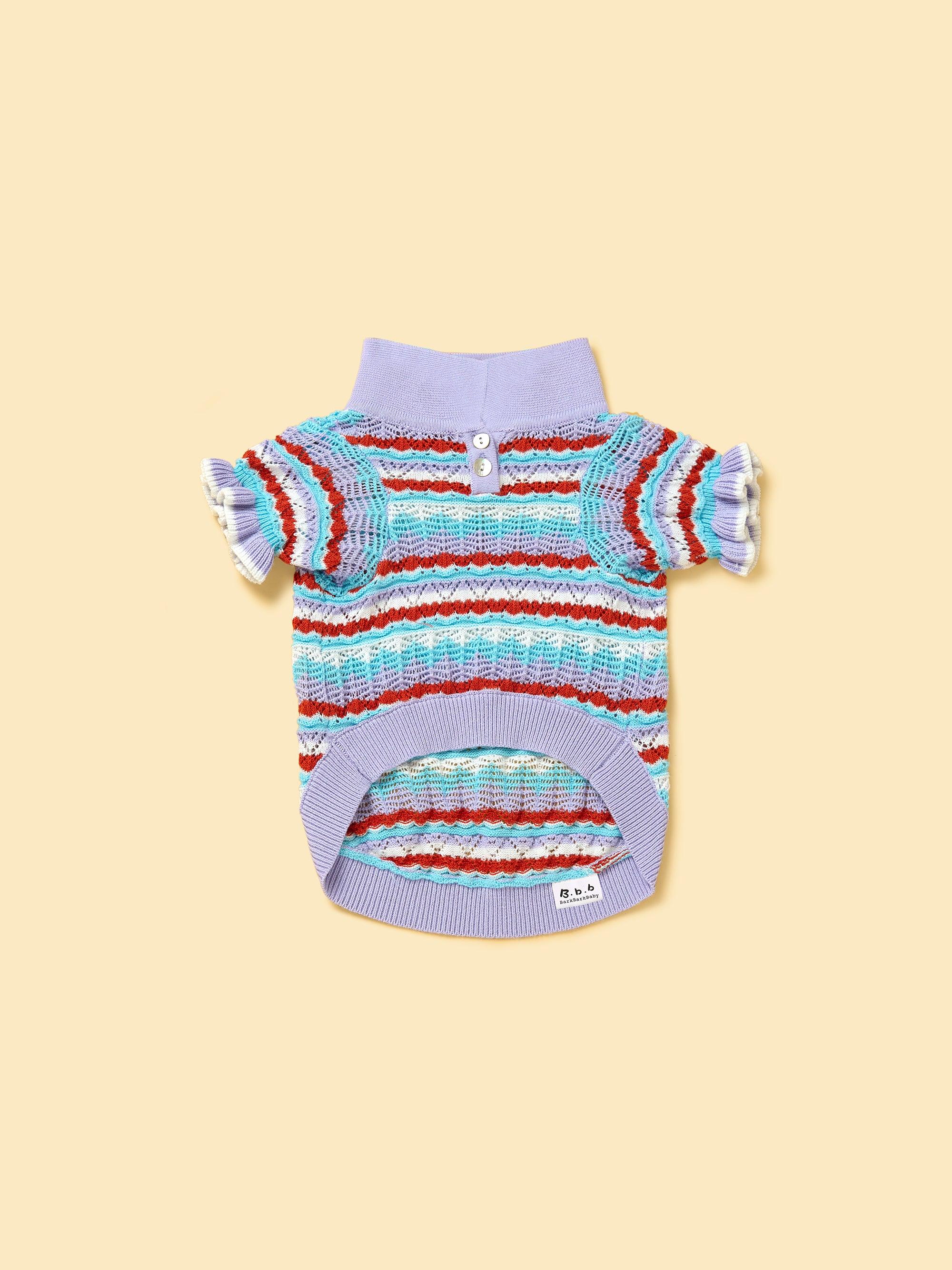 Pet & Me Spring Summer Lavender Ruffle Crochet Short Sleeve Polo Shirt - Image 3