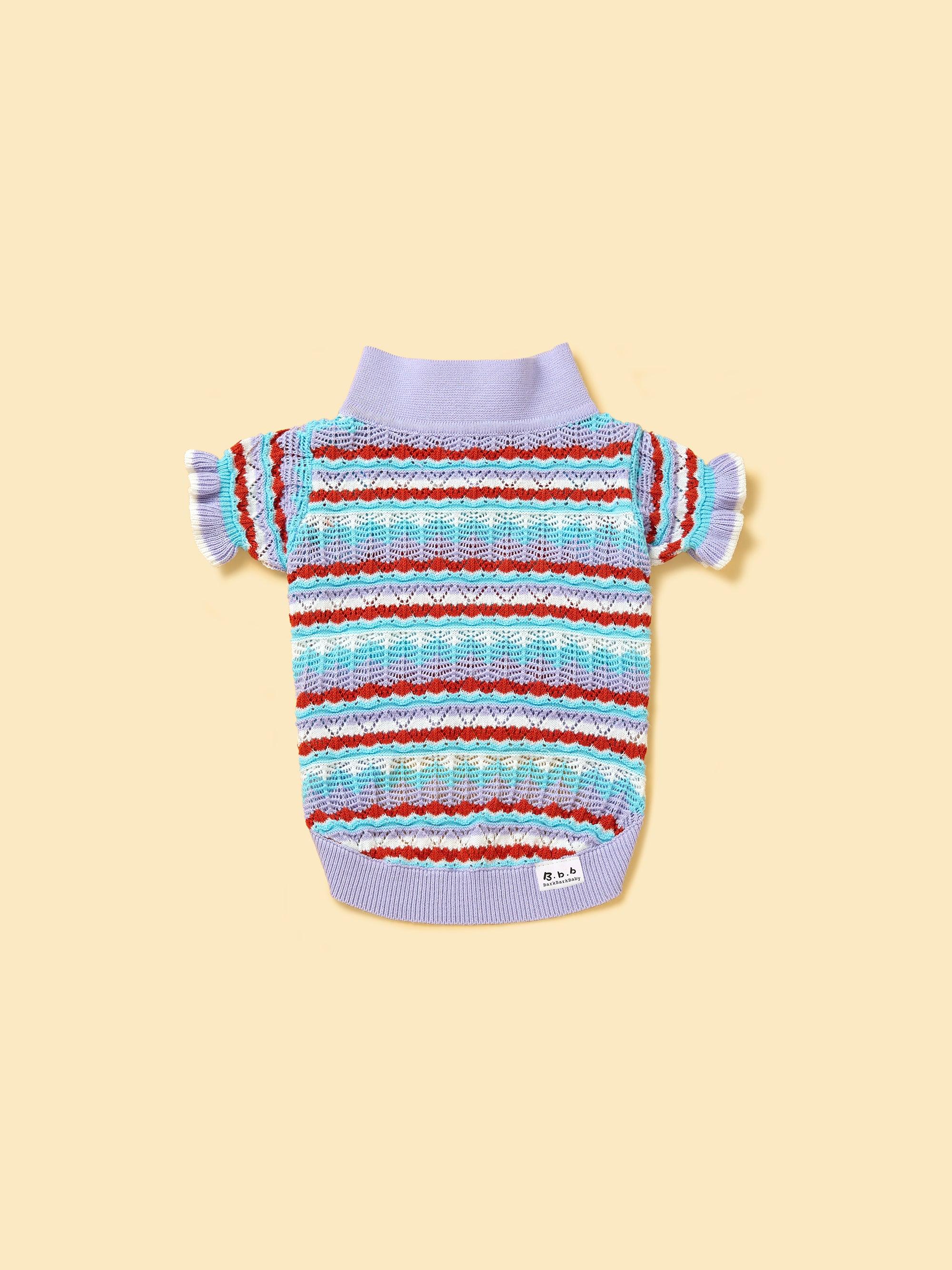 Pet & Me Spring Summer Lavender Ruffle Crochet Short Sleeve Polo Shirt - Image 4