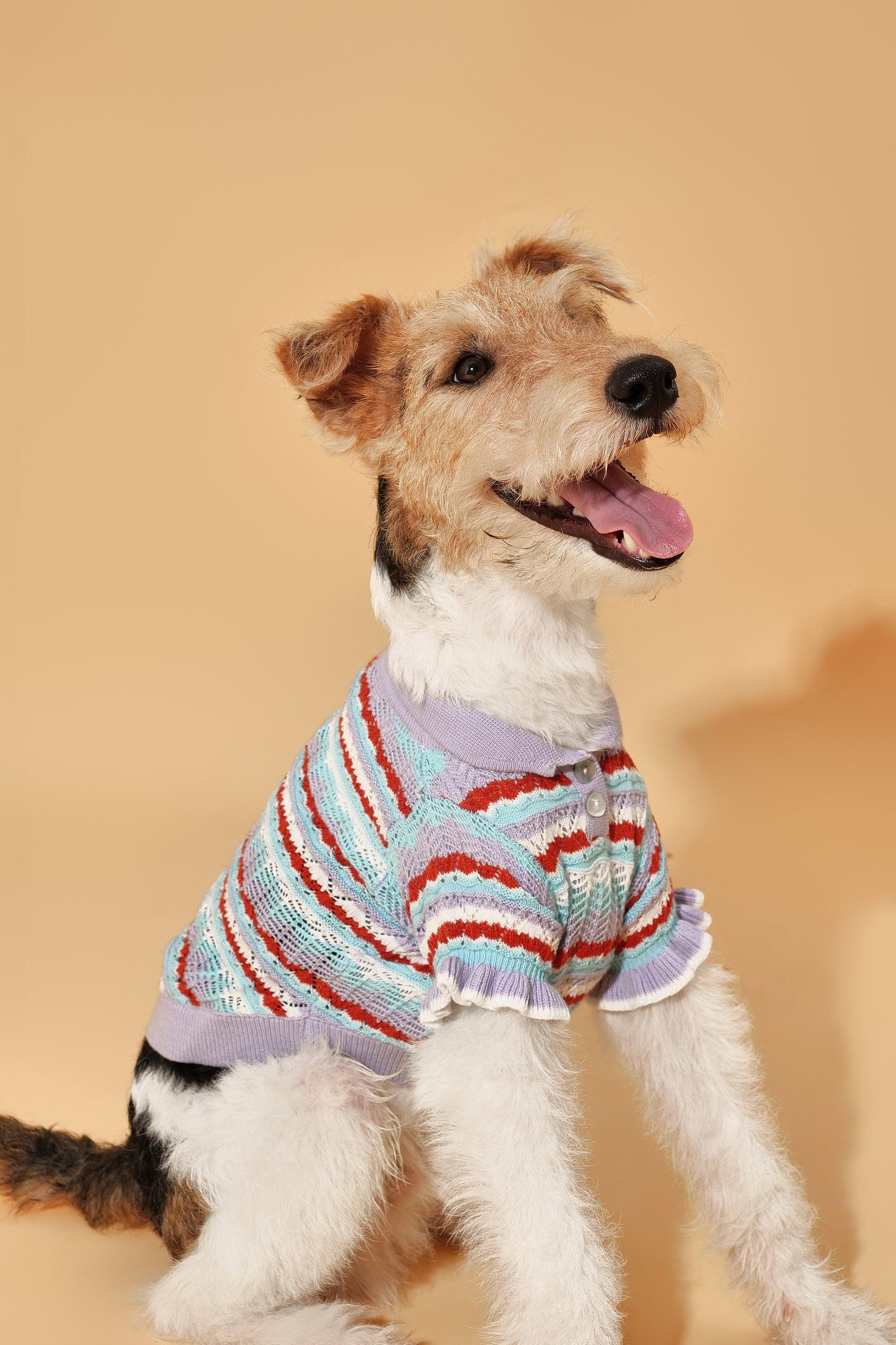 Pet & Me Spring Summer Lavender Ruffle Crochet Short Sleeve Polo Shirt - Image 5