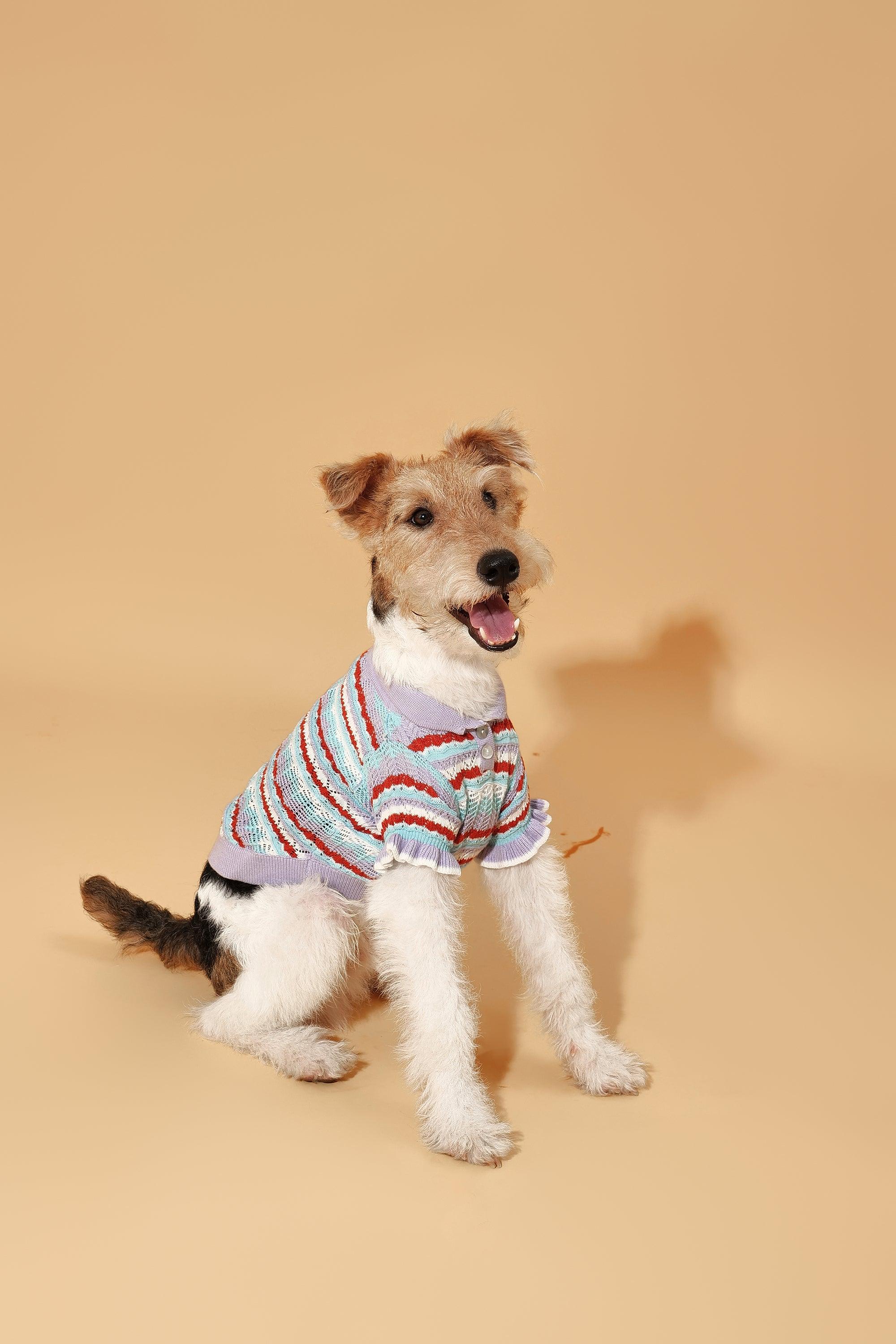 Pet & Me Spring Summer Lavender Ruffle Crochet Short Sleeve Polo Shirt - Image 6