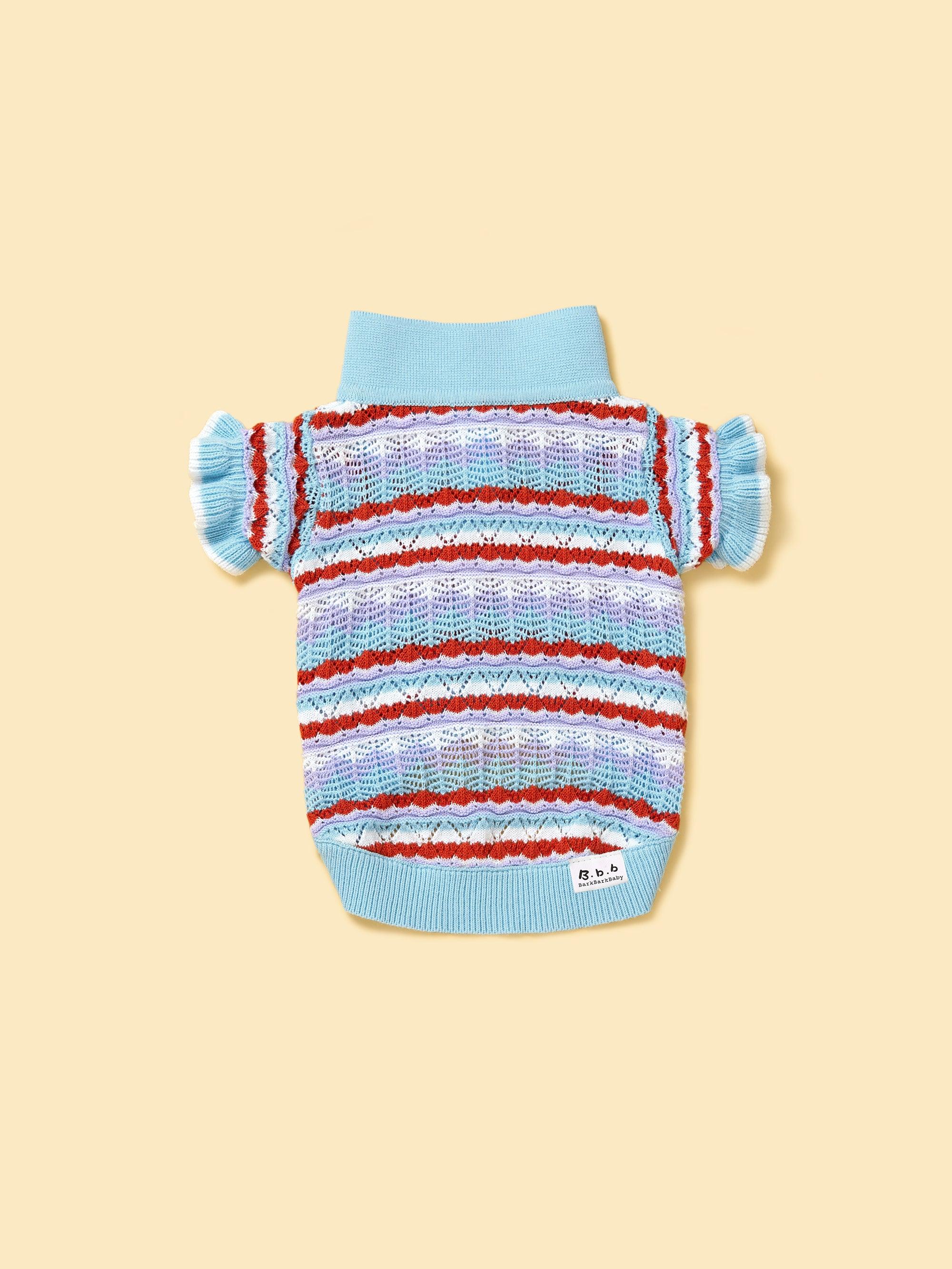 Pet & Me Spring Summer Ocean Blue Ruffle Crochet Short Sleeve Polo Shirt - Image 4